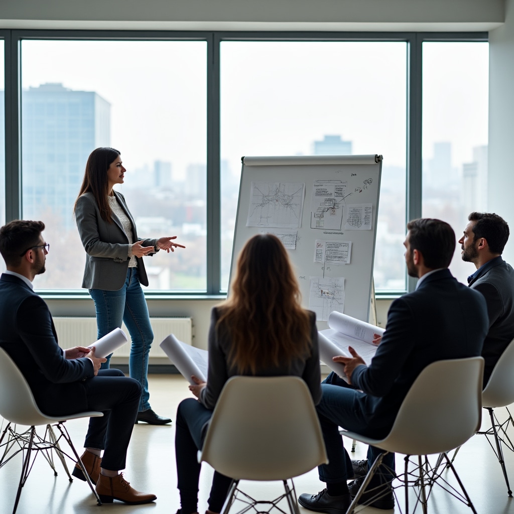 Professional educators discussing real estate crowdfunding curriculum